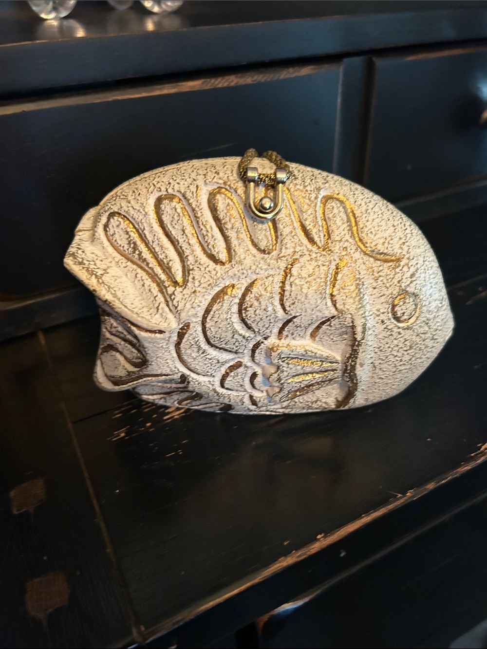 Timmy Woods White and Gold Fish Collectible Purse